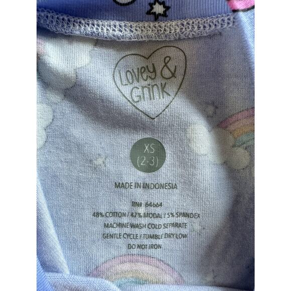 Lovey & Grink Purple Rainbows Clouds Stars Short Sleeve Knit Lounge Gown 2/3 - Picture 7 of 7